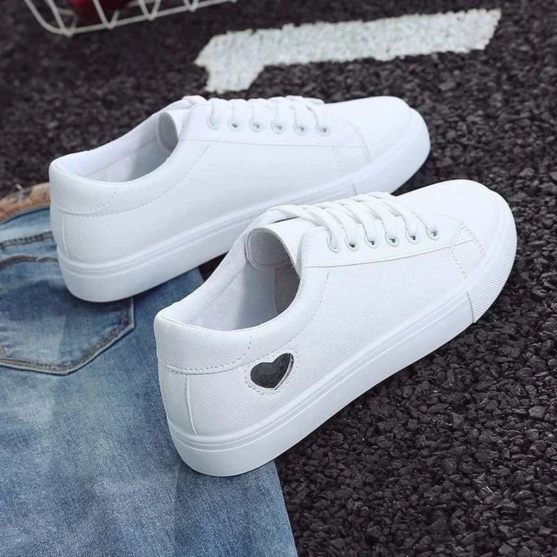 Women’s White PU Leather Platform Sneakers - ShalayeFashion