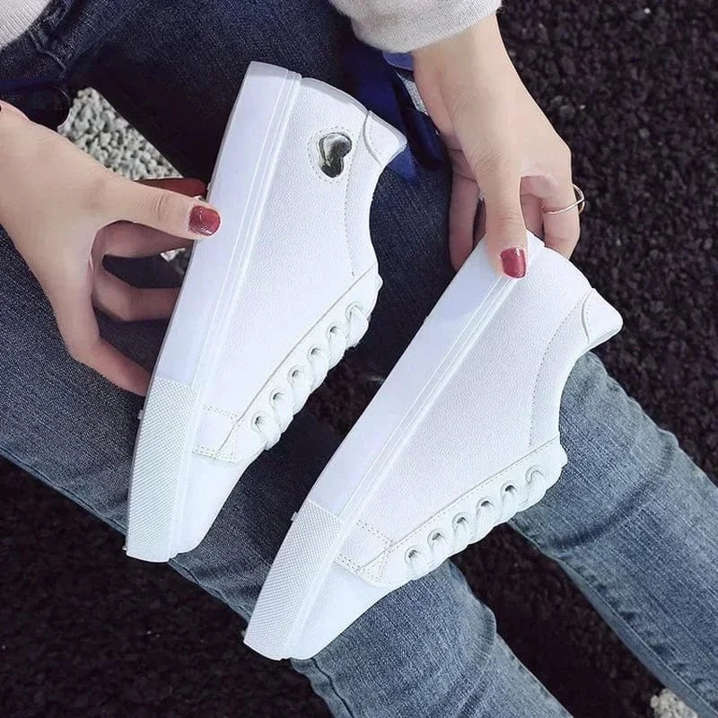 Women’s White PU Leather Platform Sneakers - ShalayeFashion
