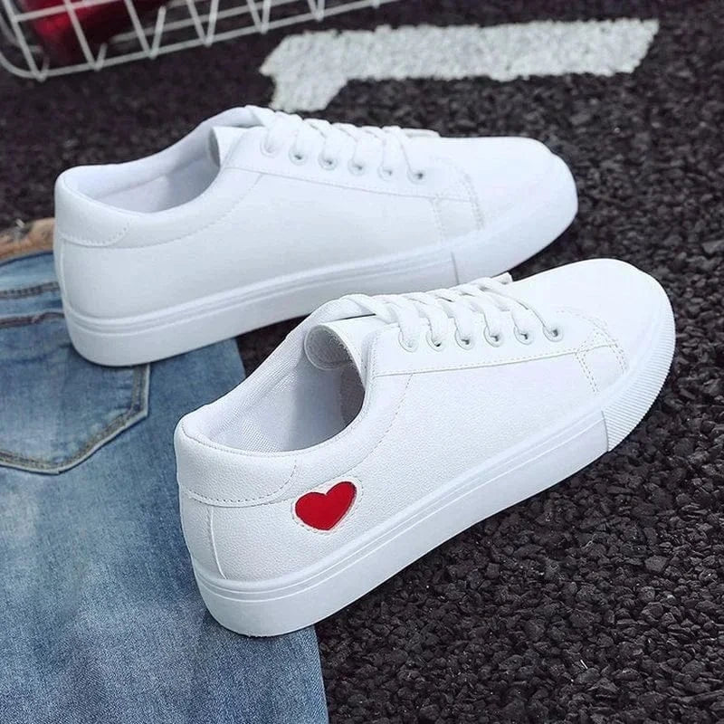 Women’s White PU Leather Platform Sneakers - ShalayeFashion