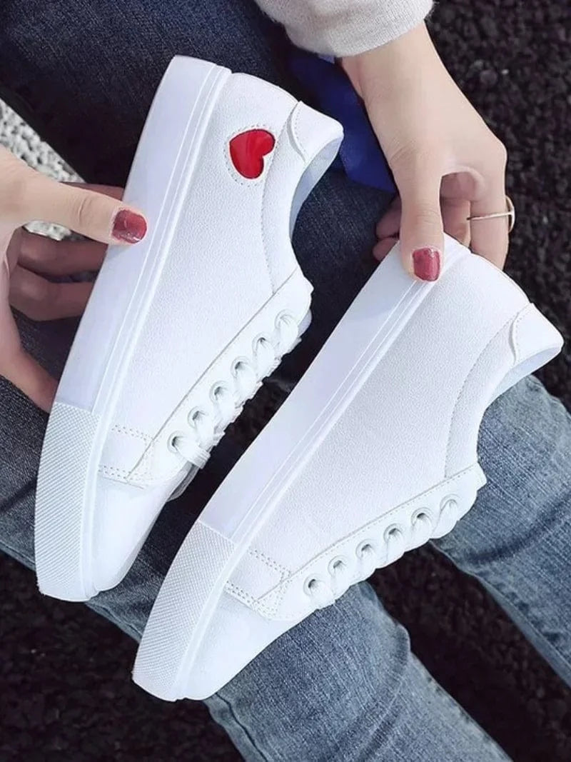 Women’s White PU Leather Platform Sneakers - ShalayeFashion