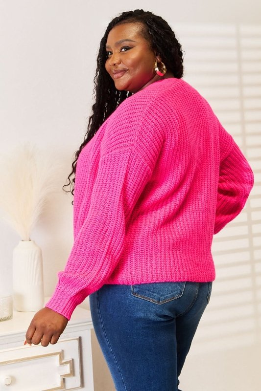 Woven Right Rib - Knit Open Front Drop Shoulder Cardigan - ShalayeFashion