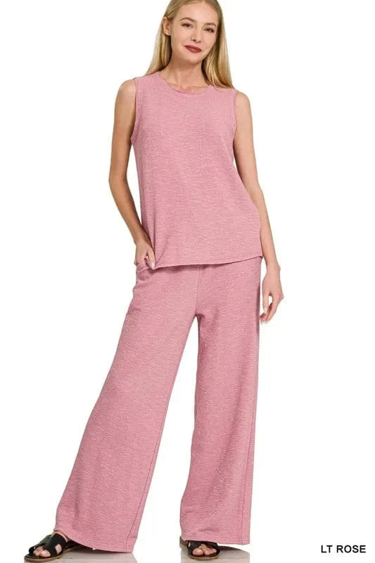 Zenana Cotton Slub Tank and Pants Set - ShalayeFashion