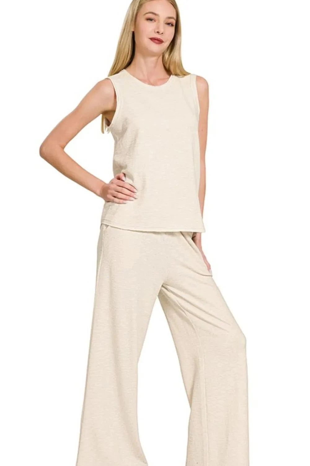 Zenana Cotton Slub Tank & Pants Set - ShalayeFashion