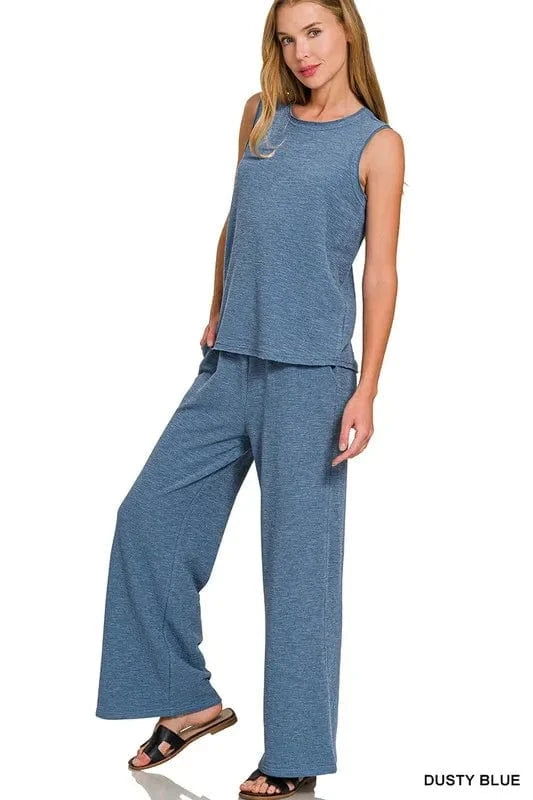 Zenana Cotton Slub Tank & Pants Set - ShalayeFashion
