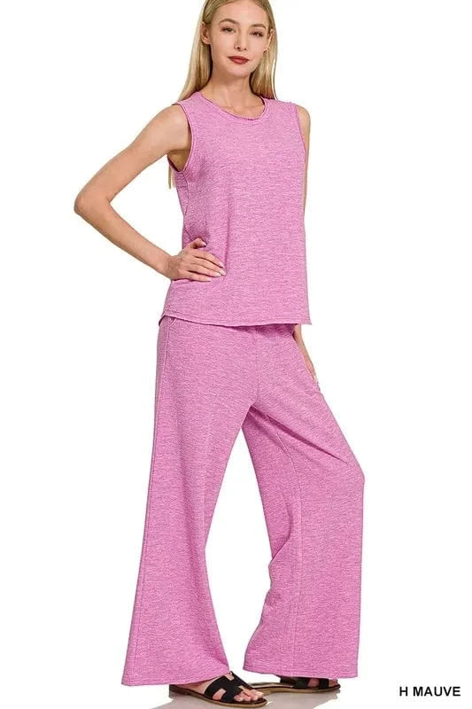 Zenana Cotton Slub Tank & Pants Set - ShalayeFashion