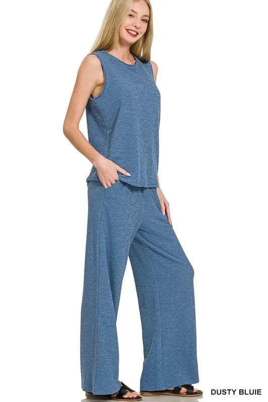 Zenana Cotton Slub Tank & Pants Set - ShalayeFashion