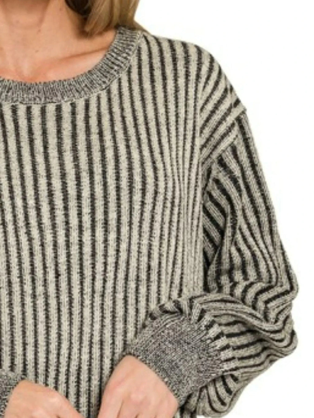 Zenana Curved Hem Two - Tone Ribbed Sweater - ShalayeFashion