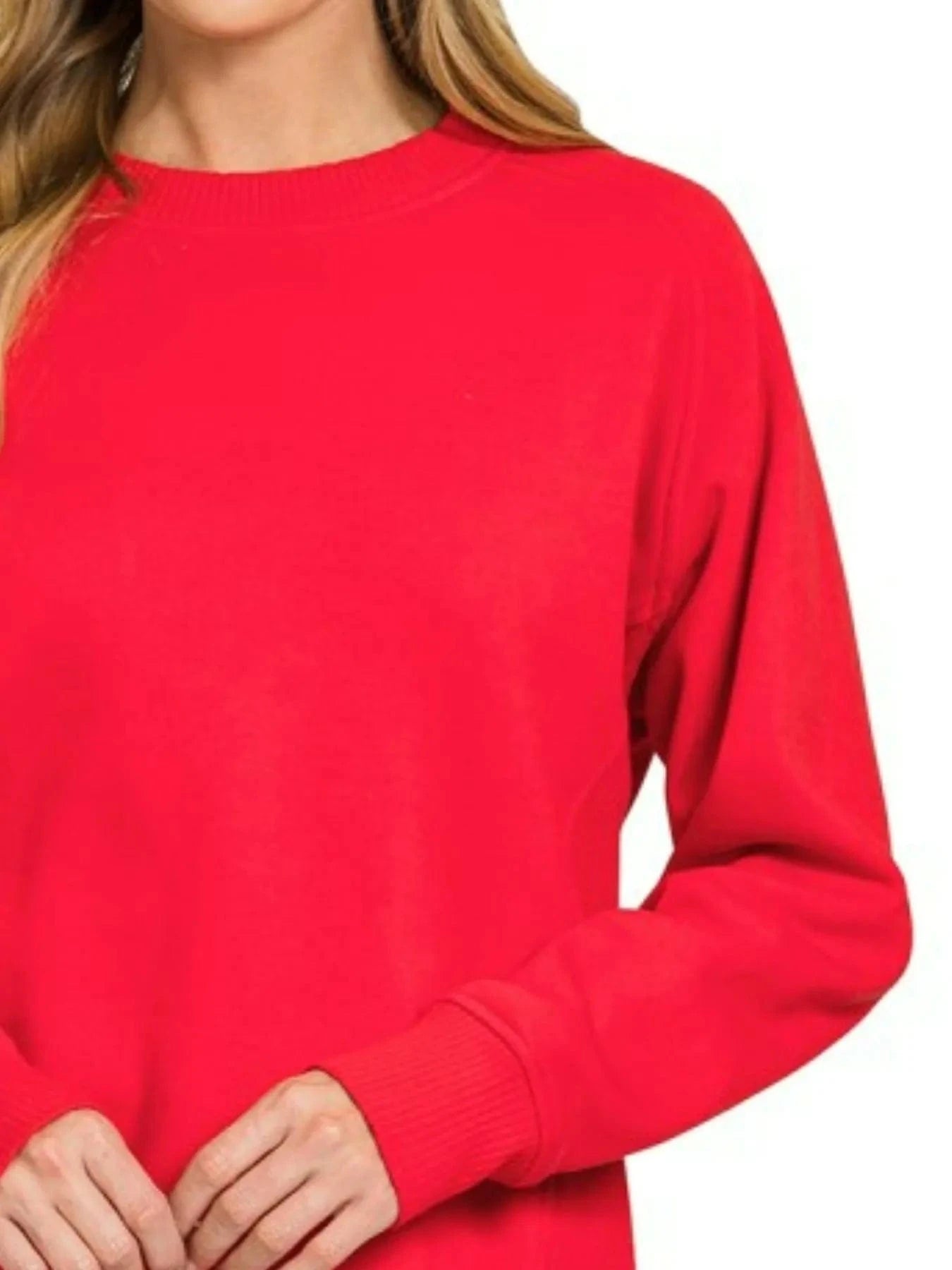 Zenana Fleece Round Neck Ribbed Side Raglan Sweatshirt - ShalayeFashion