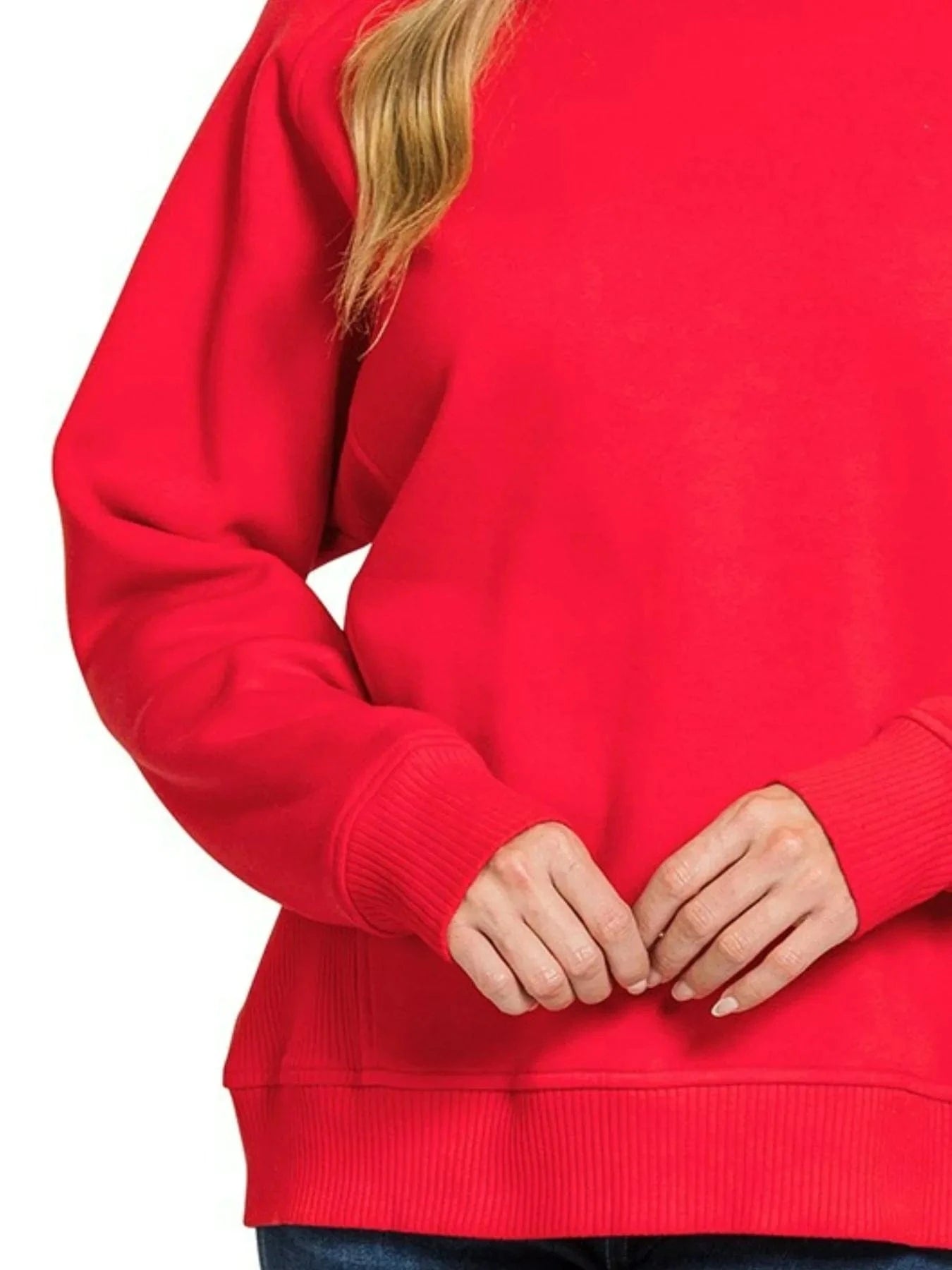 Zenana Fleece Round Neck Ribbed Side Raglan Sweatshirt - ShalayeFashion