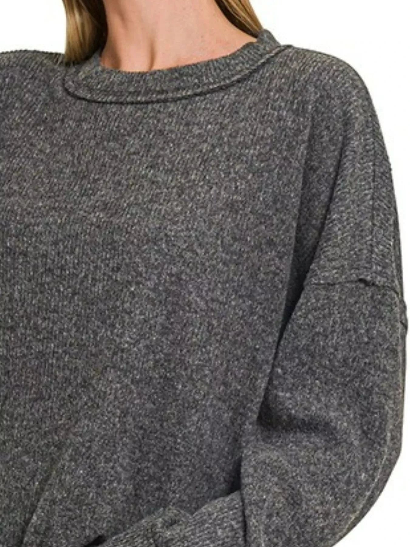 Zenana Full Size Brushed Ribbed Hacci Drop Shoulder Sweater Plus Size - ShalayeFashion