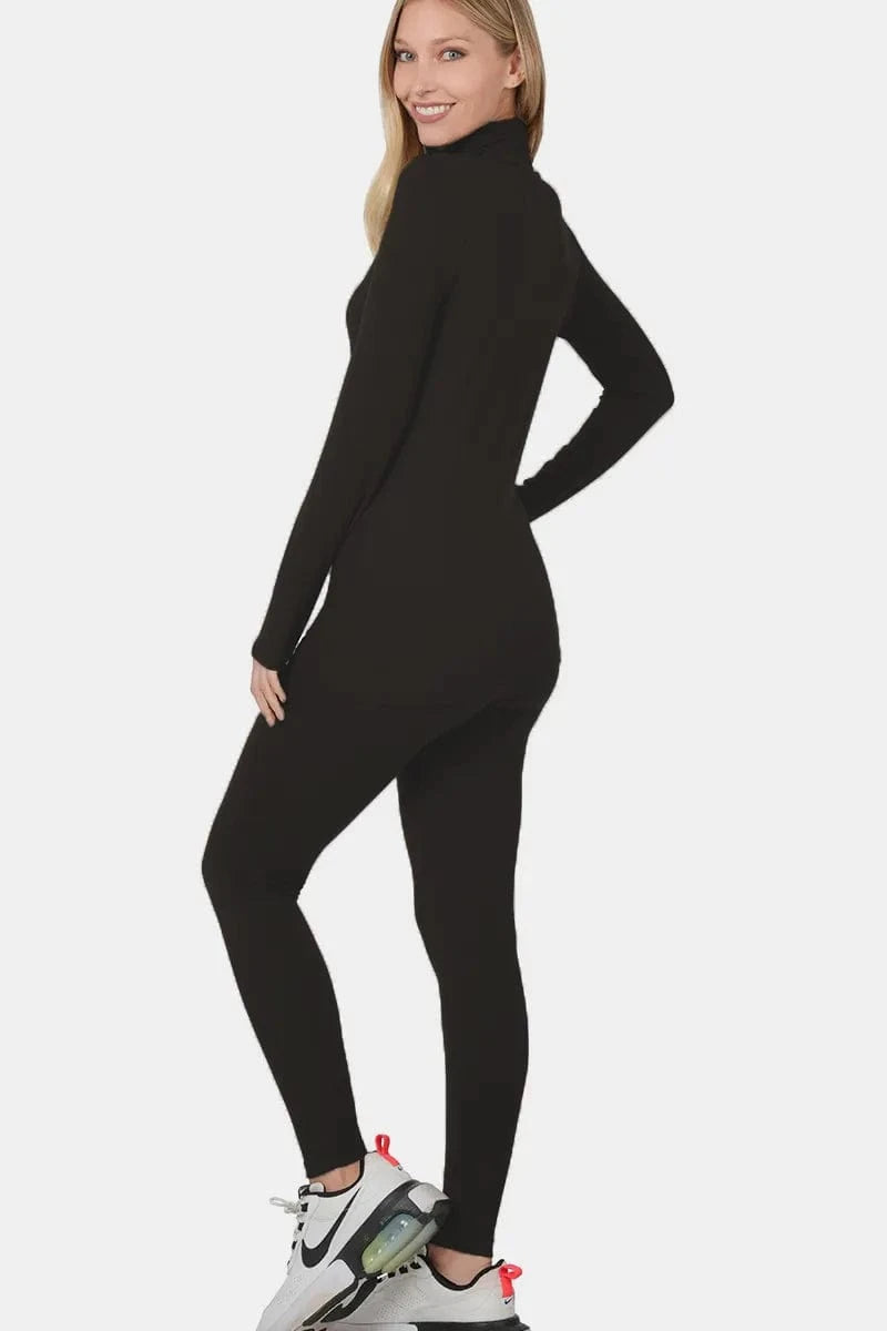 Zenana Full Size Turtleneck Top and Leggings Lounge Set - ShalayeFashion