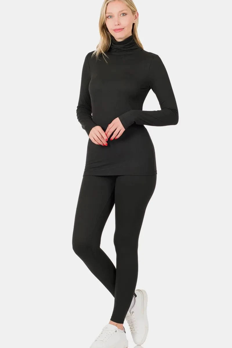 Zenana Full Size Turtleneck Top and Leggings Lounge Set - ShalayeFashion