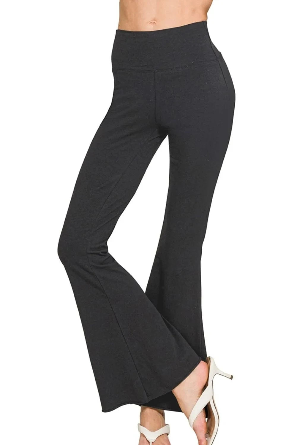 Zenana Raw Edge Hem Flare Yoga Pants - ShalayeFashion