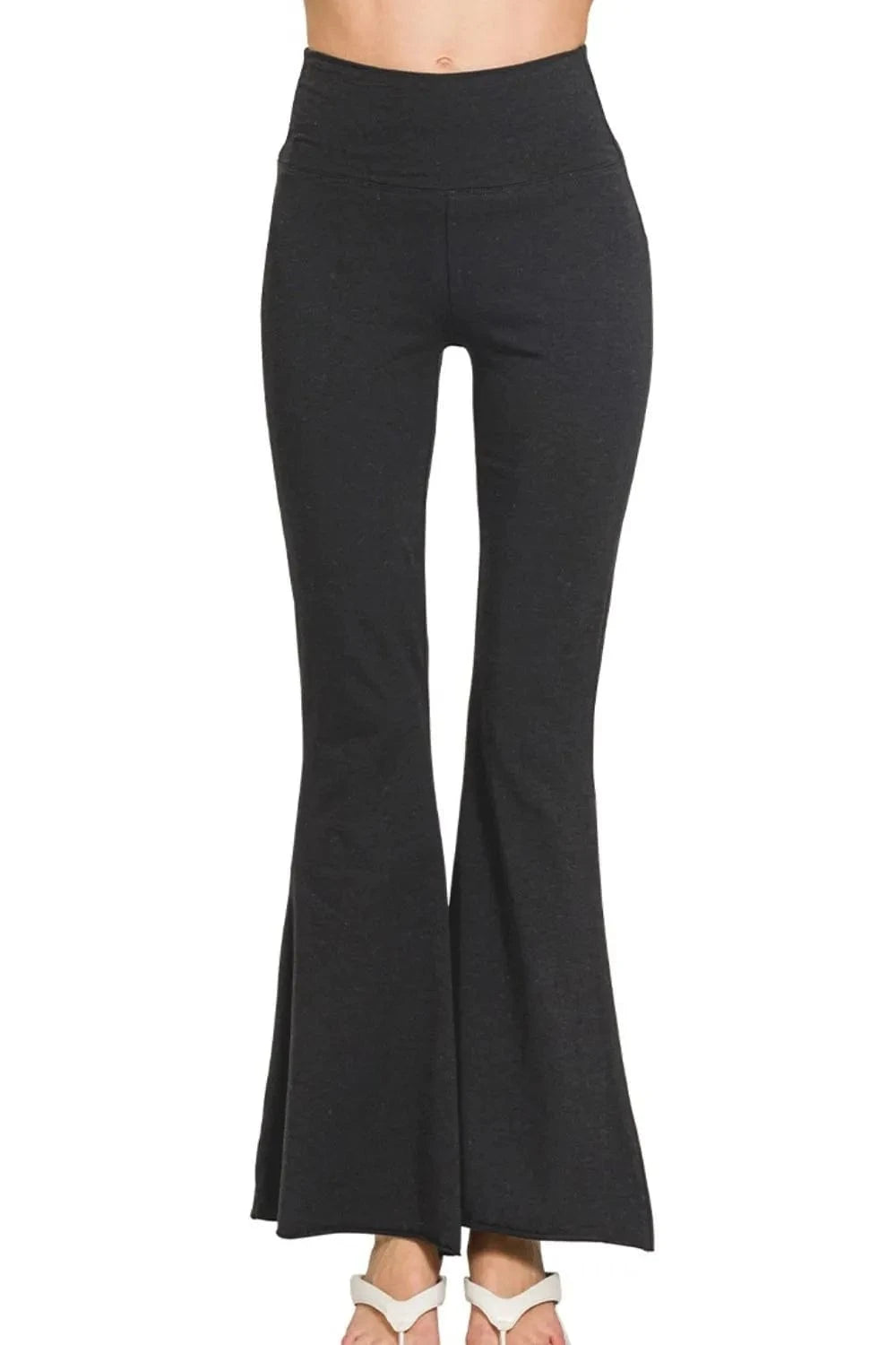 Zenana Raw Edge Hem Flare Yoga Pants - ShalayeFashion