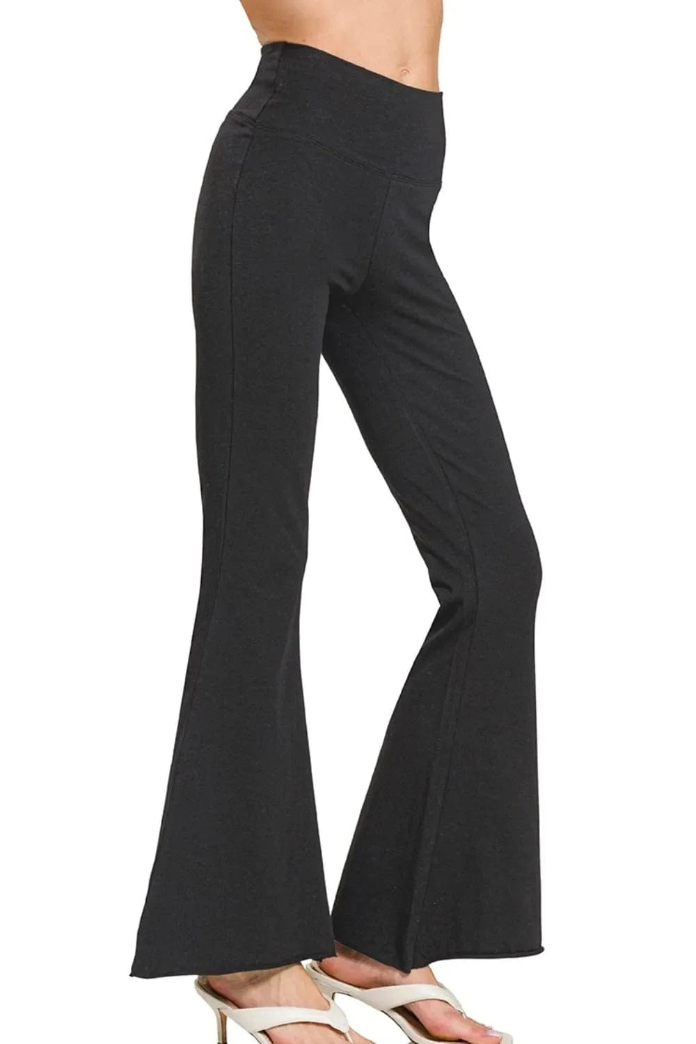 Zenana Raw Edge Hem Flare Yoga Pants - ShalayeFashion