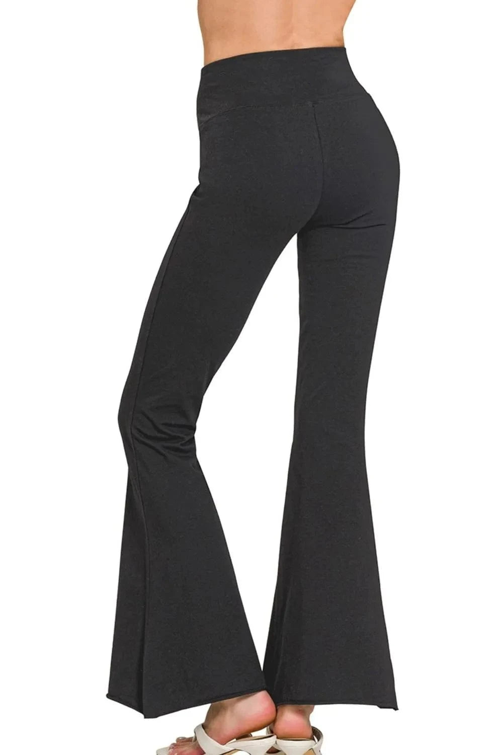 Zenana Raw Edge Hem Flare Yoga Pants - ShalayeFashion