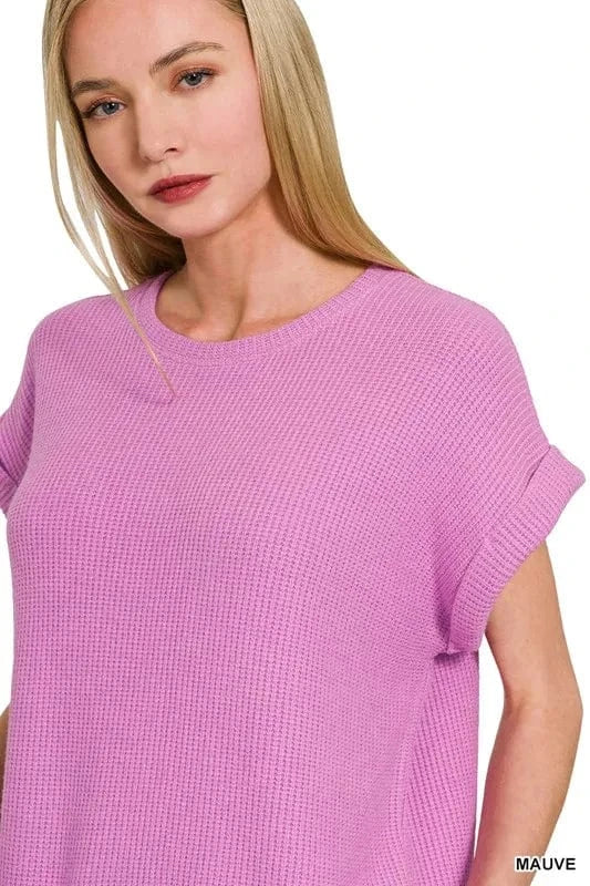 Zenana Rolled Sleeve Top and Pants Sweater Set - ShalayeFashion