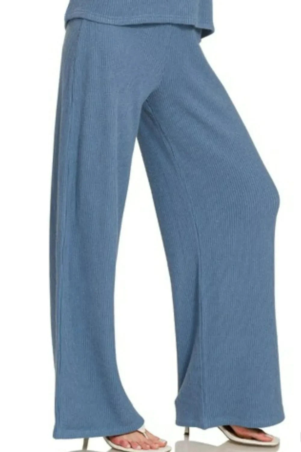 Zenana Rolled Sleeve Top and Pants Sweater Set - ShalayeFashion