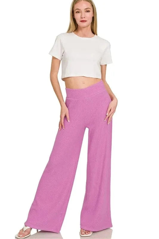 Zenana Rolled Sleeve Top and Pants Sweater Set - ShalayeFashion