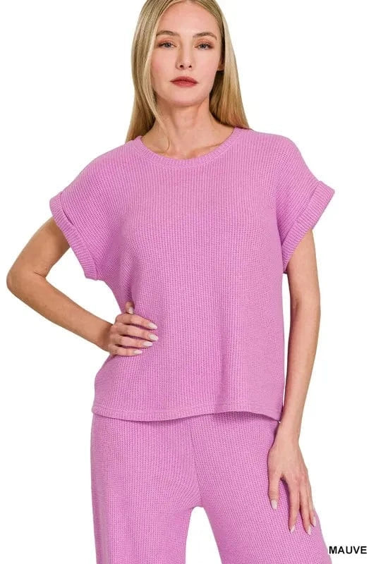 Zenana Rolled Sleeve Top and Pants Sweater Set - ShalayeFashion