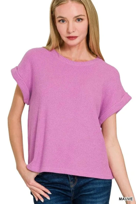 Zenana Rolled Sleeve Top and Pants Sweater Set - ShalayeFashion
