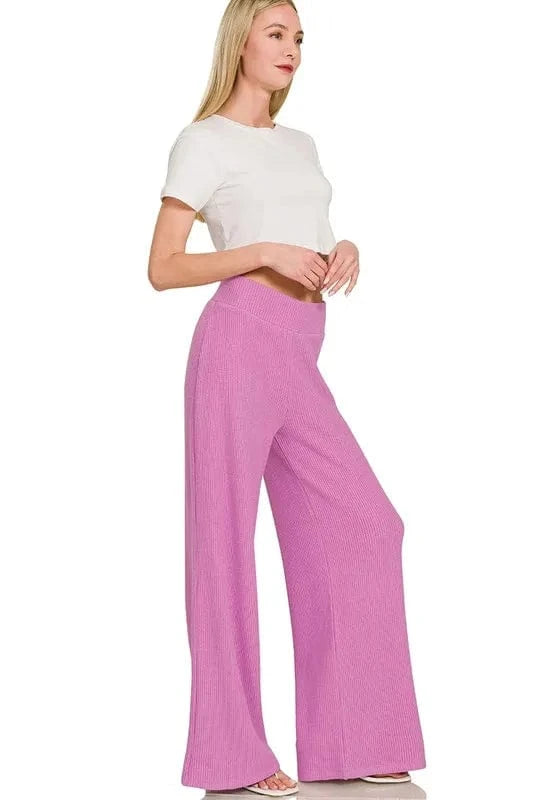 Zenana Rolled Sleeve Top and Pants Sweater Set - ShalayeFashion