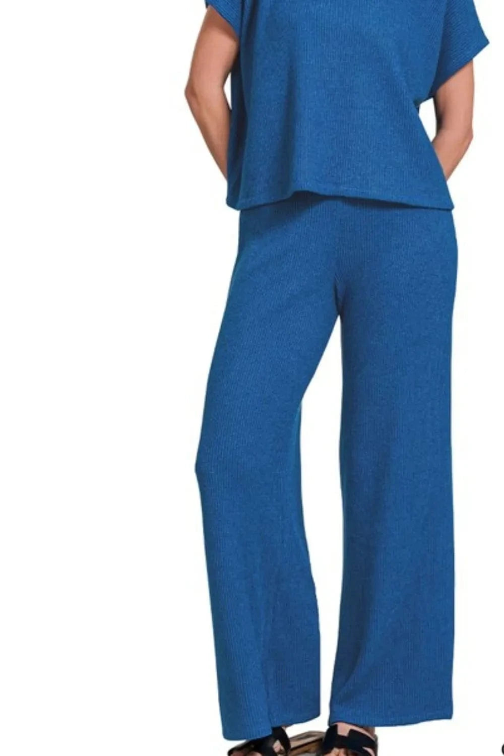 Zenana Rolled Sleeve Top and Pants Sweater Set - ShalayeFashion