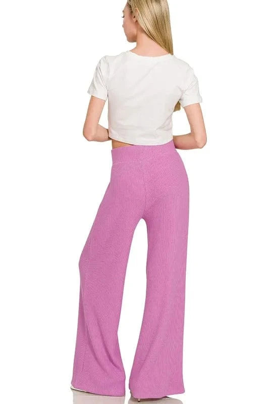 Zenana Rolled Sleeve Top and Pants Sweater Set - ShalayeFashion