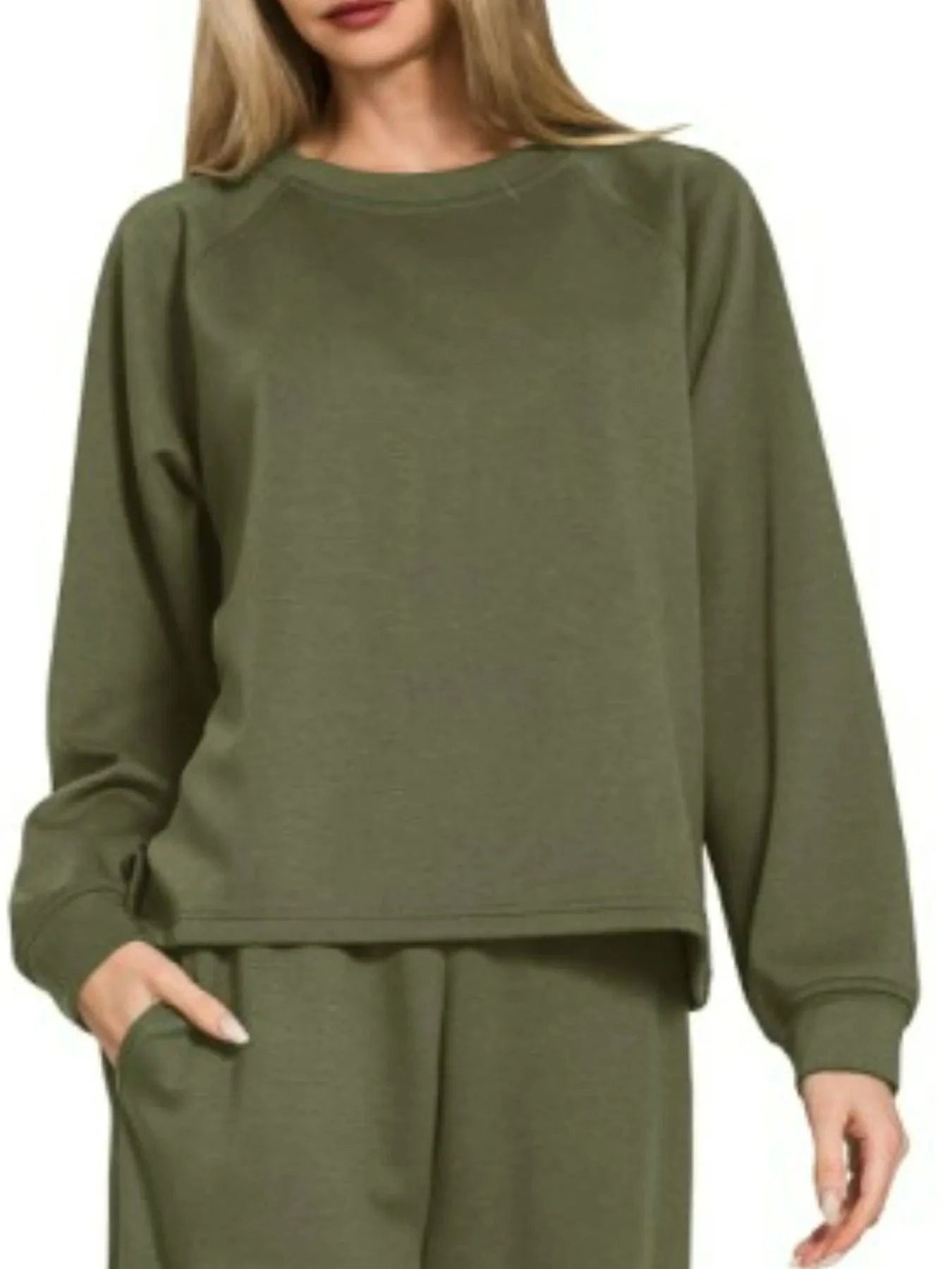 Zenana Scuba Crewneck Sweatshirt and Pants Set - ShalayeFashion