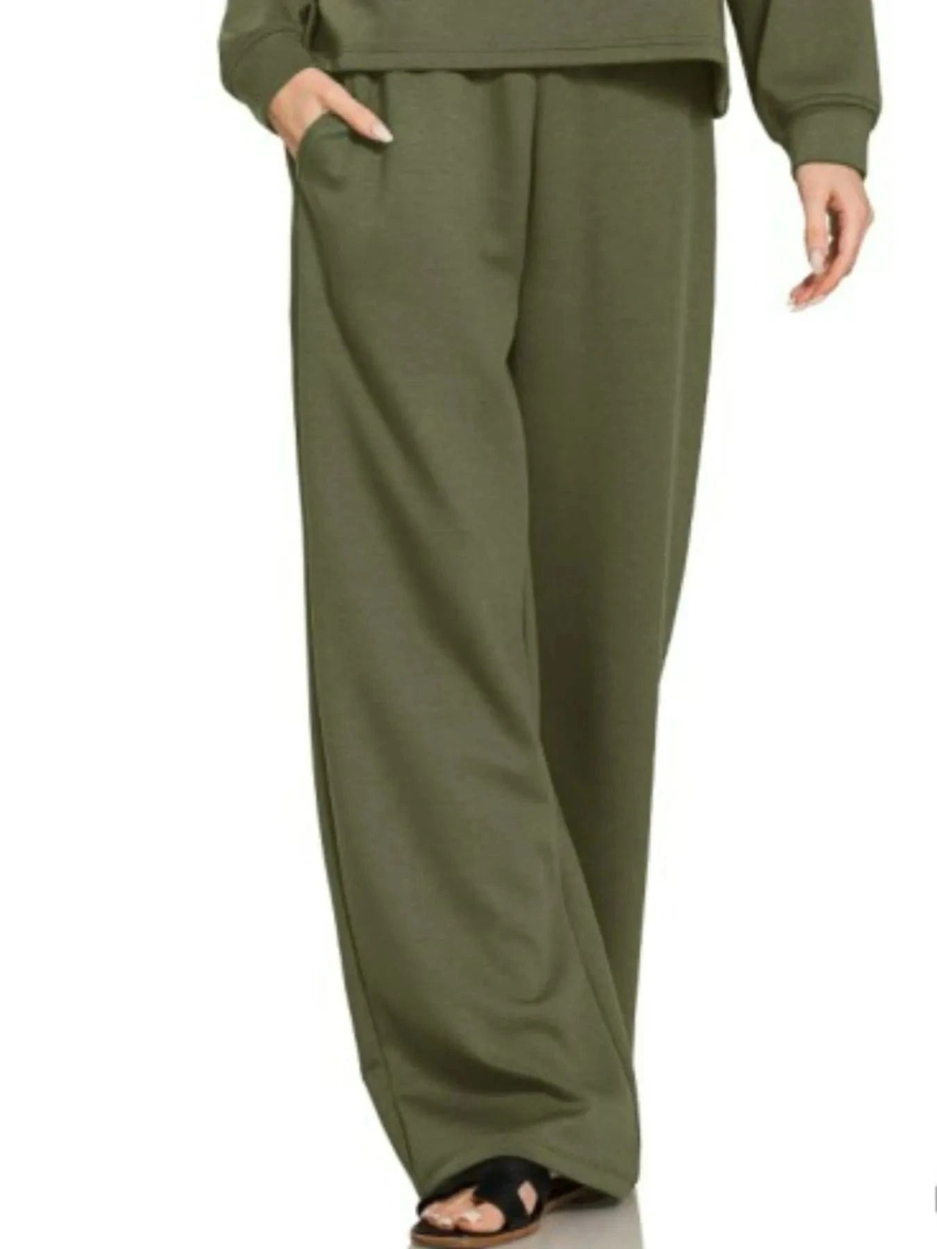 Zenana Scuba Crewneck Sweatshirt and Pants Set - ShalayeFashion