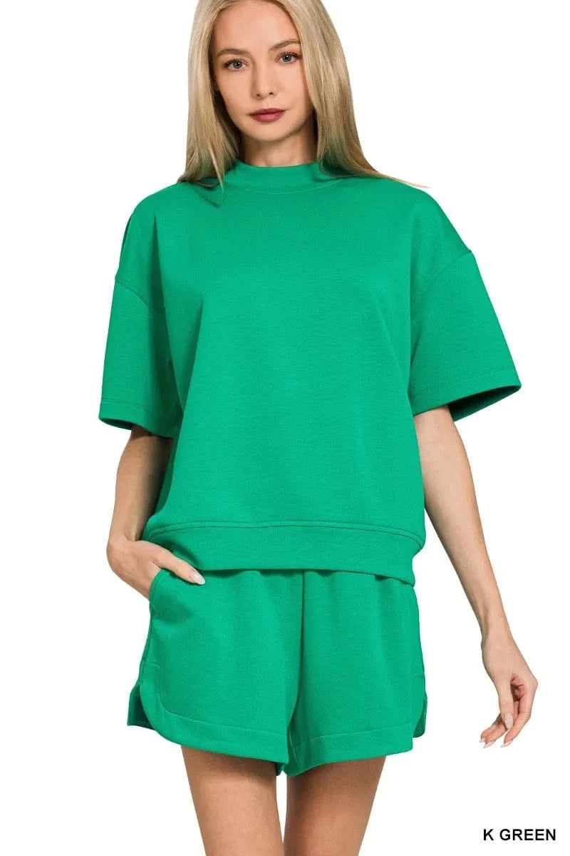 Zenana Scuba Short Sleeve T-Shirt and Shorts Set - ShalayeFashion