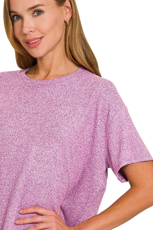 Zenana Soft Melange Short Sleeve Tee & Long Pants Set - ShalayeFashion