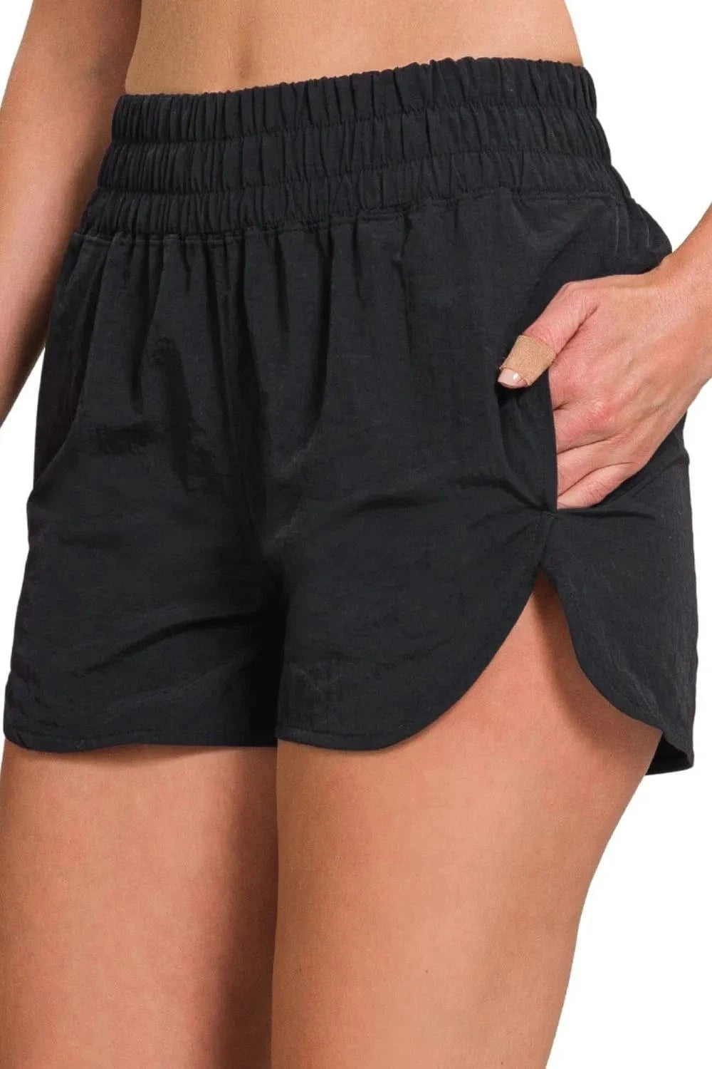 Zenana Windbreaker Smocked Waistband Running Shorts - ShalayeFashion