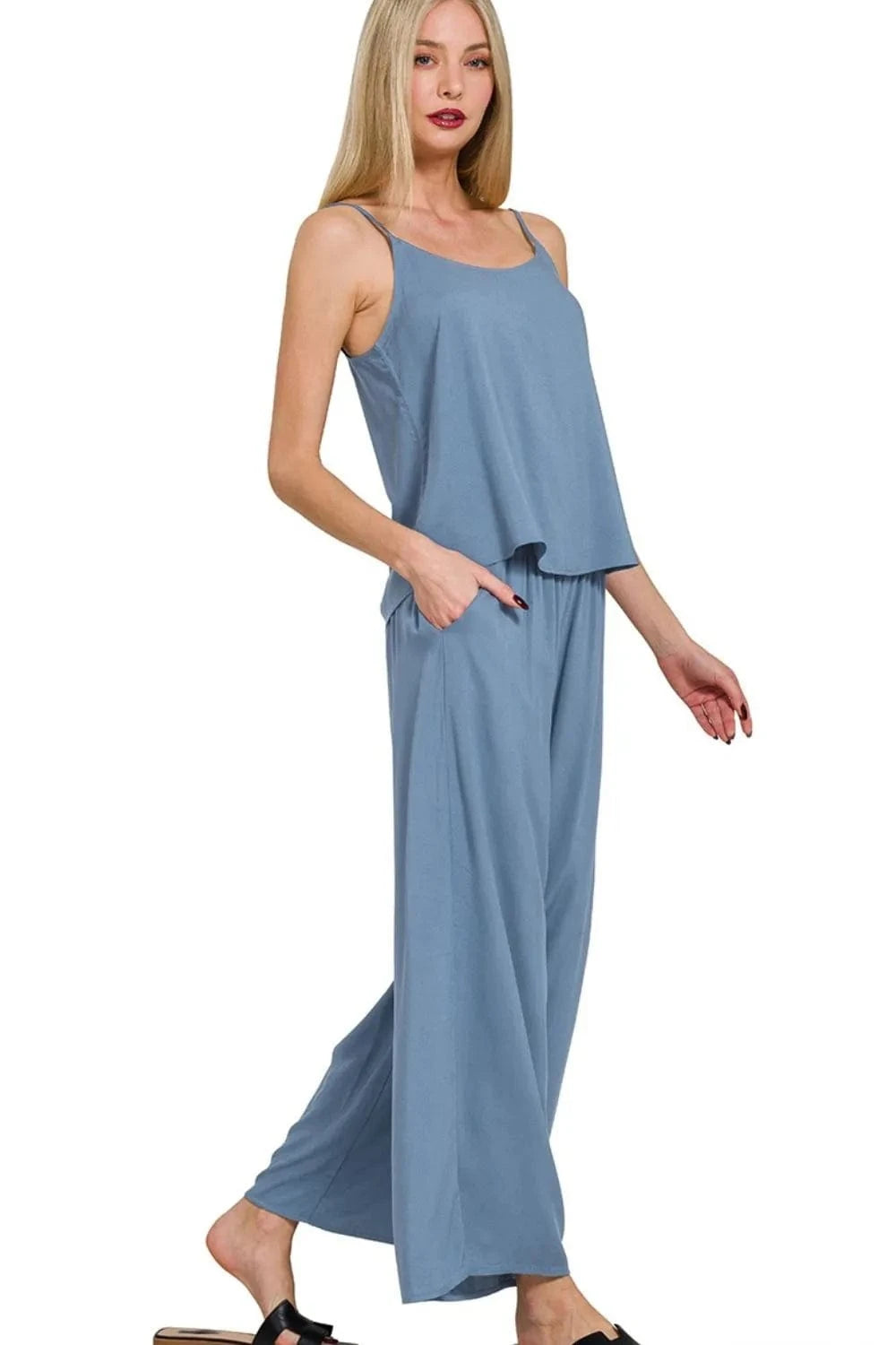 Zenana Woven Cami & Pants Set - ShalayeFashion